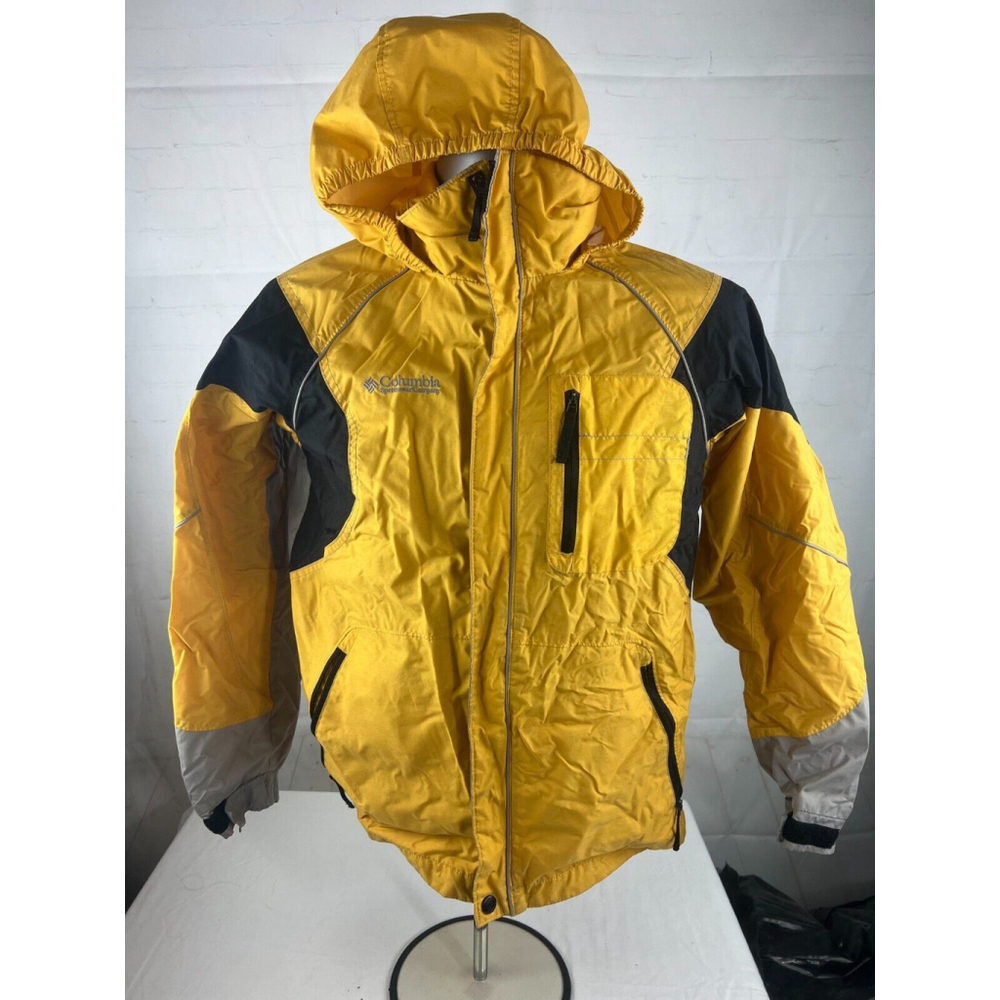 Youth Boys Columbia Full Zip Hooded Windbreaker Jacket Size 14/16 Yellow Outdoor
